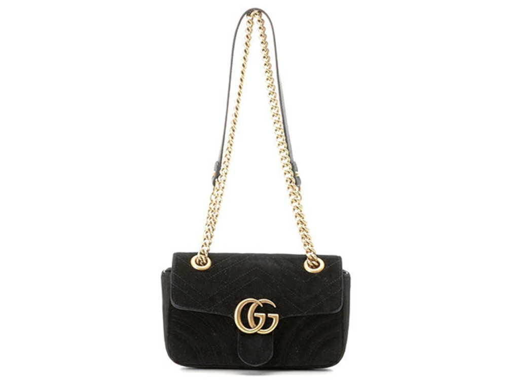 Gucci GG Marmont Chain Shoulder Bag Black Velour